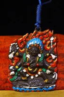 4 tibetan temple collection old bronze painted six arm mahakala buddha pendant amulet magic weapon town house exorcism