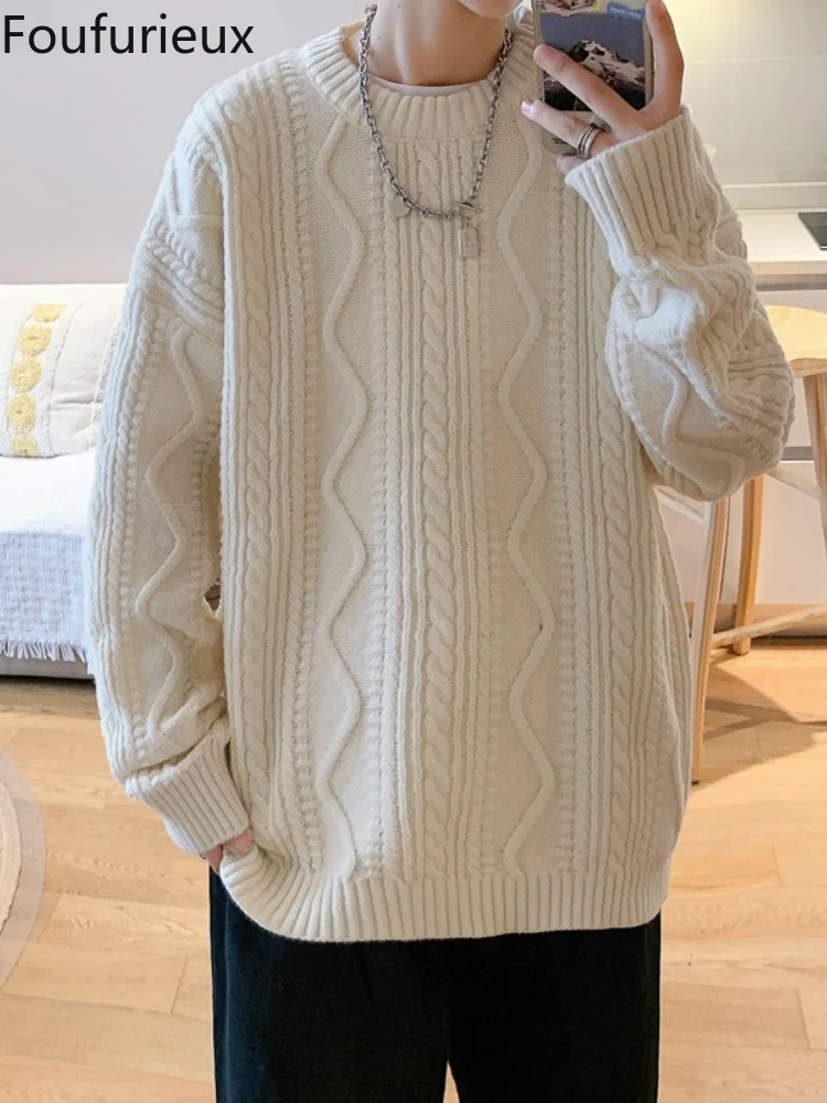 

Foufurieux 2022 NEW Autumn Winter Men Sweater O Neck Retro Loose Twist Sweater Warm Knit Jumpers Casual Outerwear Men Clothing