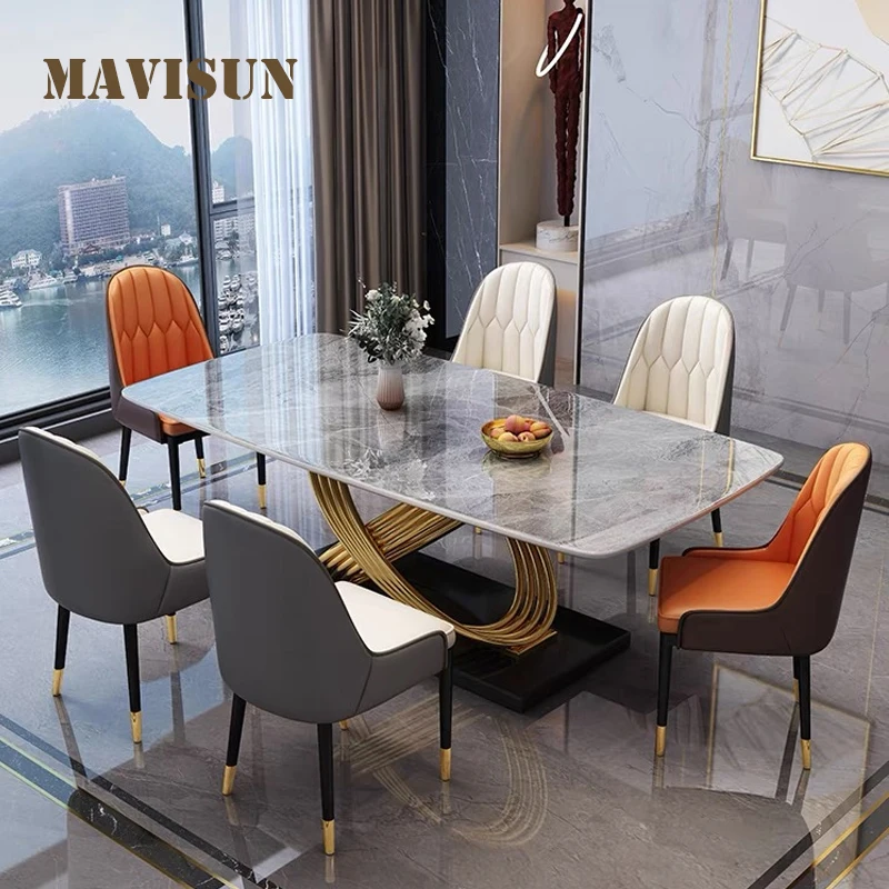 

Прямоугольный Обеденный стол с основанием из нержавеющей стали, черный, белый стол для 6 человек, домашняя мебель, роскошный мраморный Кухонный стол