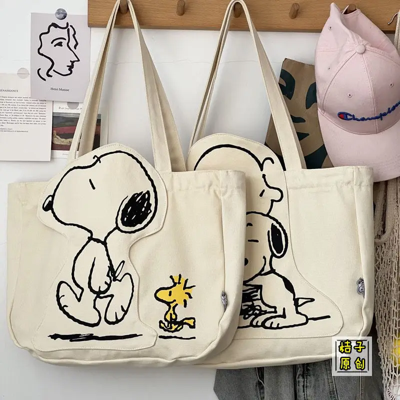 

Snoppy Original Canvas Bag Shoulder Bag Cartoon Cute Large Capacity Zipper Female Student Tuition Bag Crossbody Bag Handbag