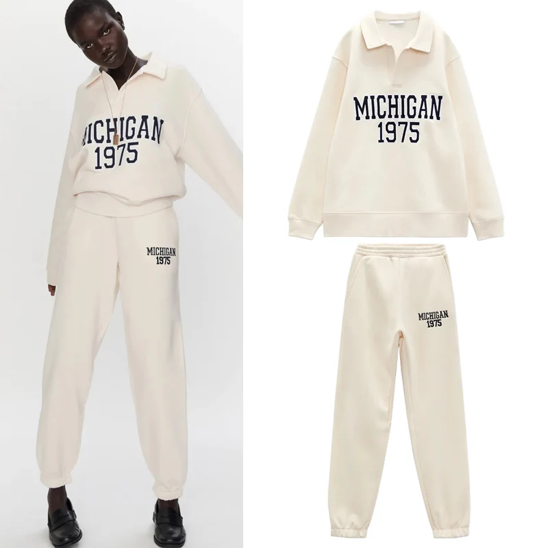 

2022 ZA Suit Casual Two-piece Women's Printed POLO Shirt Sweater Pants Pants Fashion