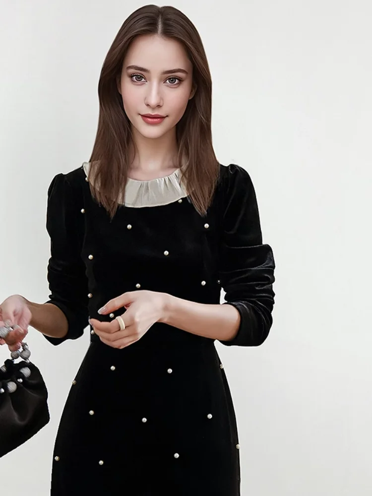 Бархатное ретро-платье для женщин на осень и зиму с высокой чувствительностью.