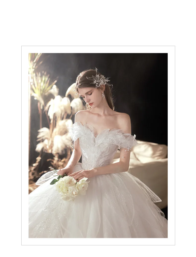 customized-beige-main-wedding-dress-starry-sky-new-bride-fluffy-skirt-big-tail-slim-princess-dress