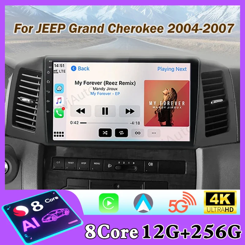 Фото Автомагнитола Carplay Android для JEEP Grand Cherokee WK 2004-2007, мультимедийный видеоплеер, GPS-навигация, 2din DVD №1