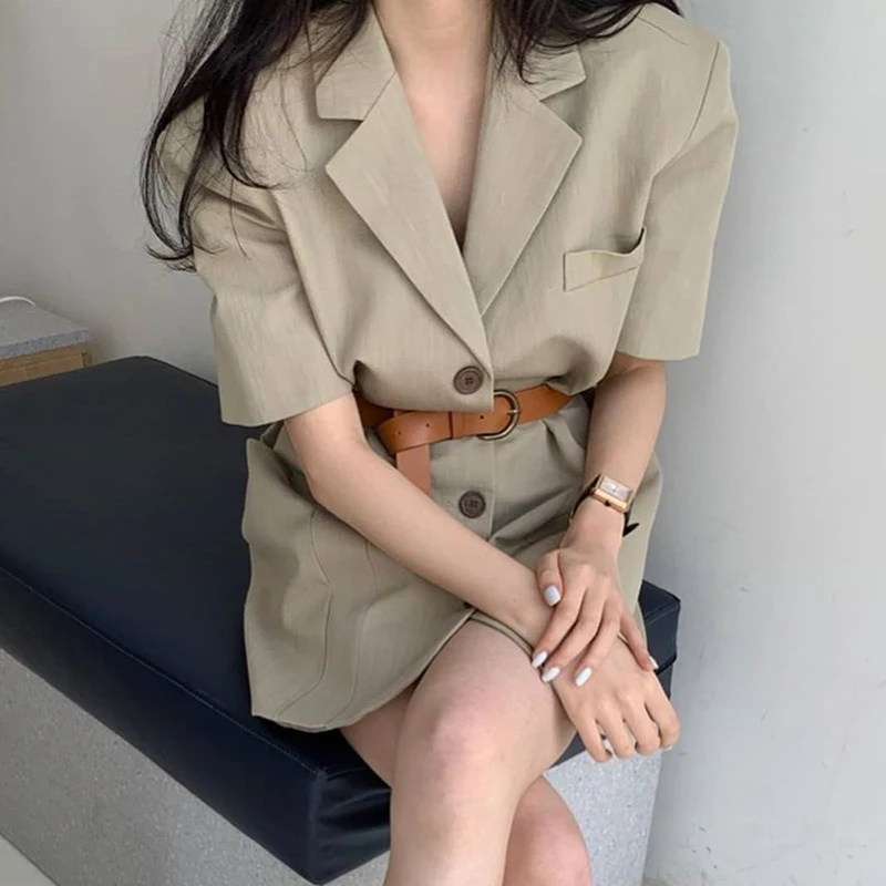 

Summer Short Sleeve Single Breasted Shirt Dresses Korean Female Elegant Ladies Office Dress Vestido Khaki Sexy Mini Dress