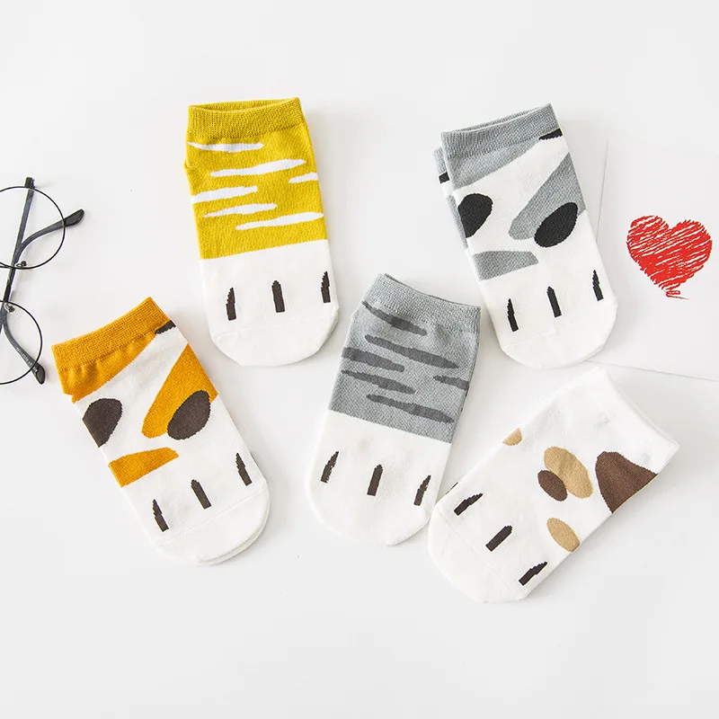 Women Cats Paw Short 3d Socks Cute Funny Fashion Standard Girls Cartoon Animal Fingers Sock Hosiery Toe Zebra Tiger Cat Foot Sox