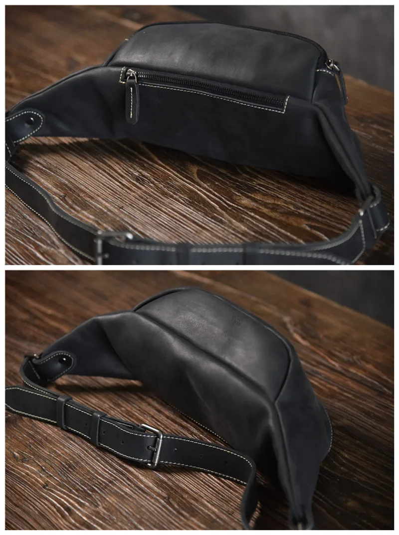 High quality cowhide simple vintage chest bag genuine leather men's shoulder messenger belt bag casual sports waist packs Teens