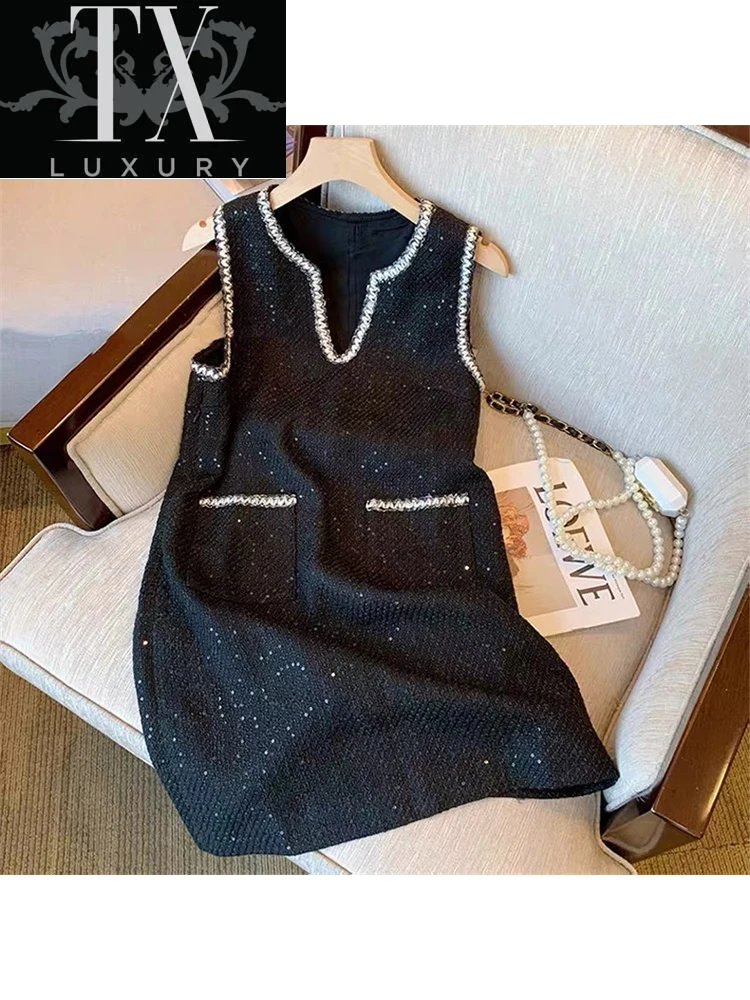 

2022 Summer Women Vest Dress Fashion Solid V-neck Sleeveless Party Club Mini Vestidos Vintage Casual Loose Pockets A-line Frocks