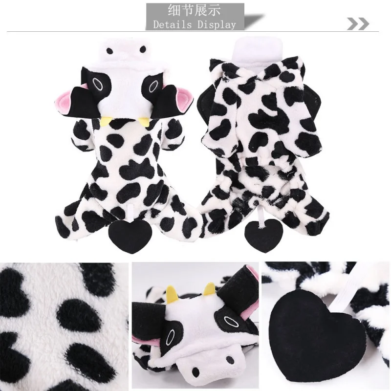 Dog Supplies Coral Fleece Cat Clothes Pet Clothes Autumn and Winter New Cow Transformation Cartoon Clothes Medium-Sized Dog