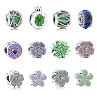 lr pan style s925 sterling silver green series love glass beads four leaf clover flower beaded accessories for friends and famil