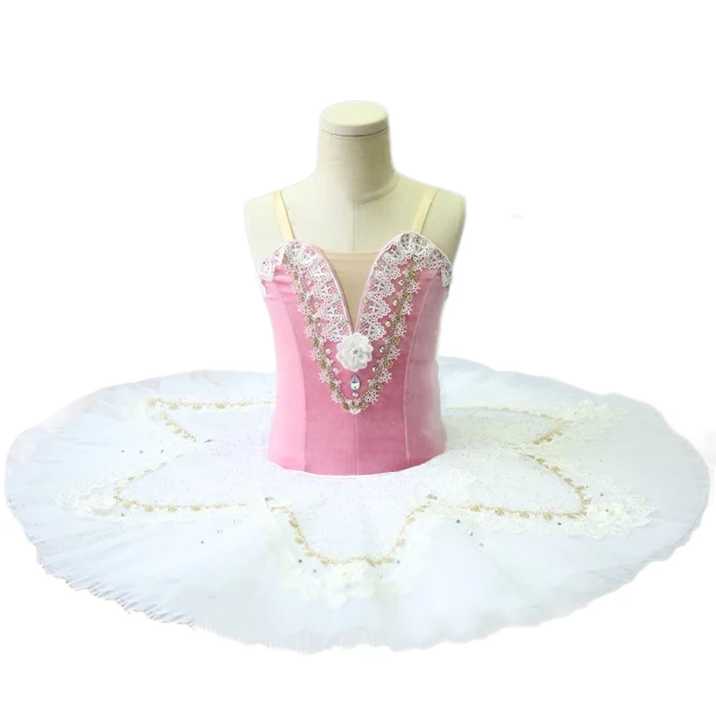 

2023 Pink ballet tutu with cute flowers professional classical ballet tutu for girls pancake nutcracker ballet tutu Kid
