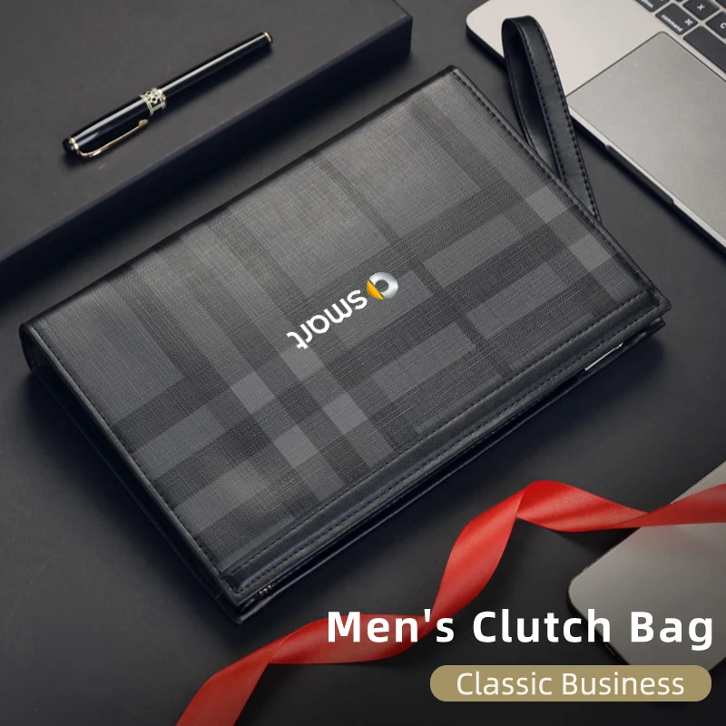 Мужской клатч в клетку вместительная кожаная деловая сумка из ПВХ логотип