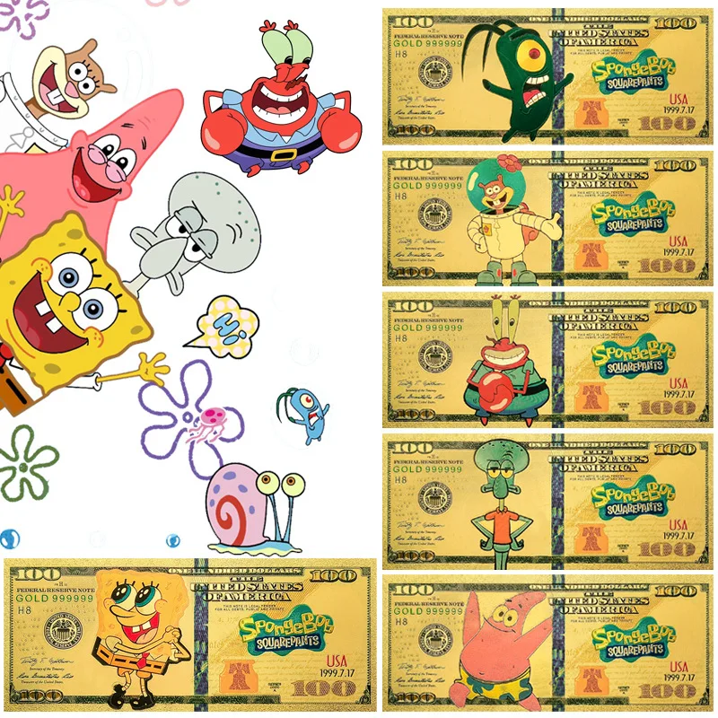 

SpongeBob SquarePants Big Star Squidward Card Gold Plastic Banknote Classic Childhood Memory Collection Coin Souvenirs