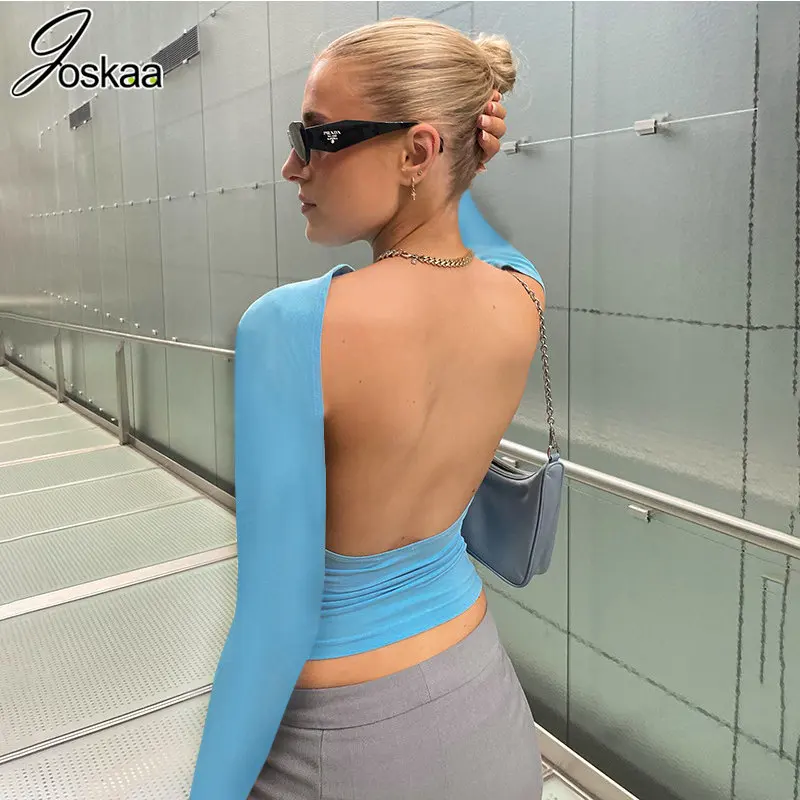 

Женский укороченный топ с открытой спиной Joskaa Y2k, 2023 весенние сексуальные обтягивающие футболки с вырезами, модные базовые футболки, улична...
