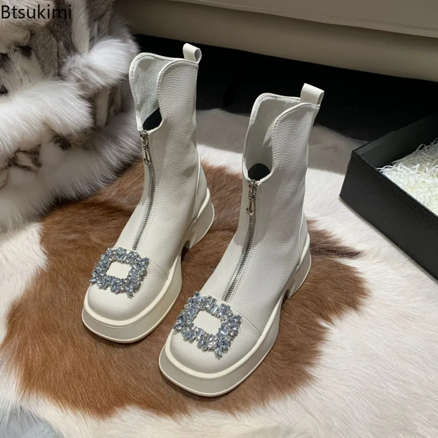 

Женские модные ботинки 2023, облегающие черные ботинки в Корейском стиле на молнии спереди, с юбкой на толстом каблуке, короткие женские ботинки