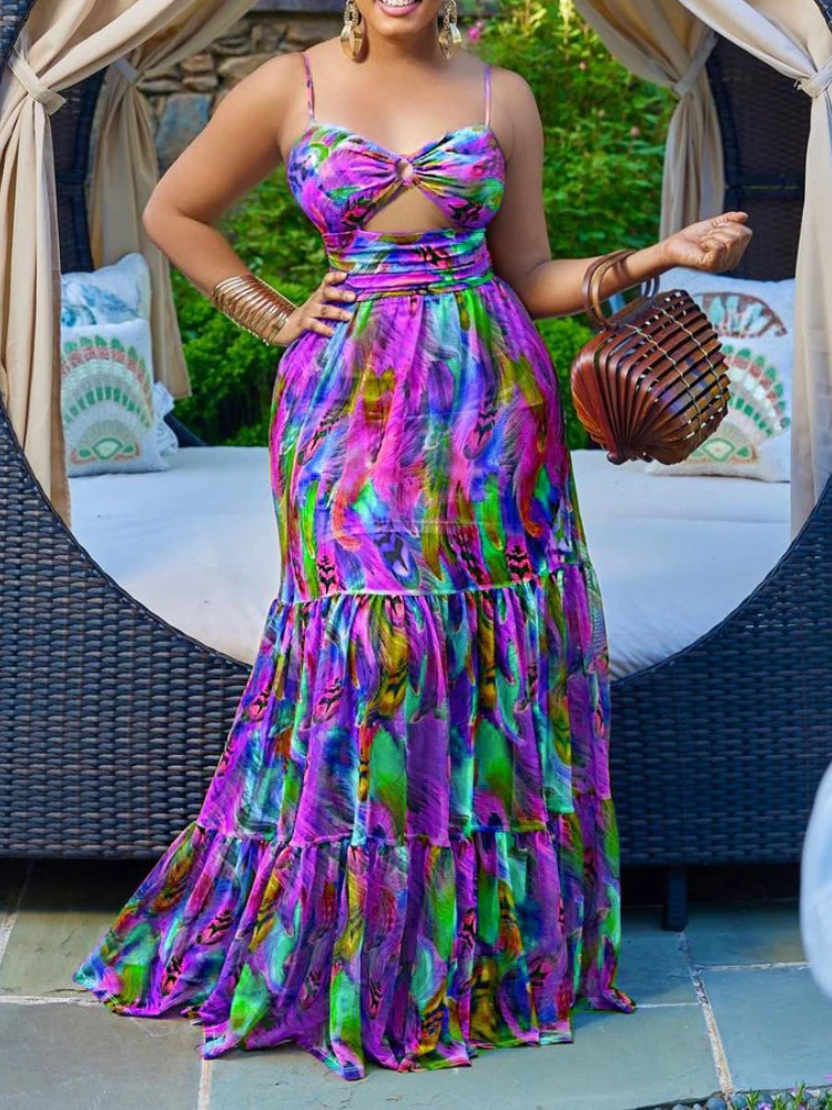Summer new long dress slip print sexy fashion style swing skirt party dresses plus size dresses