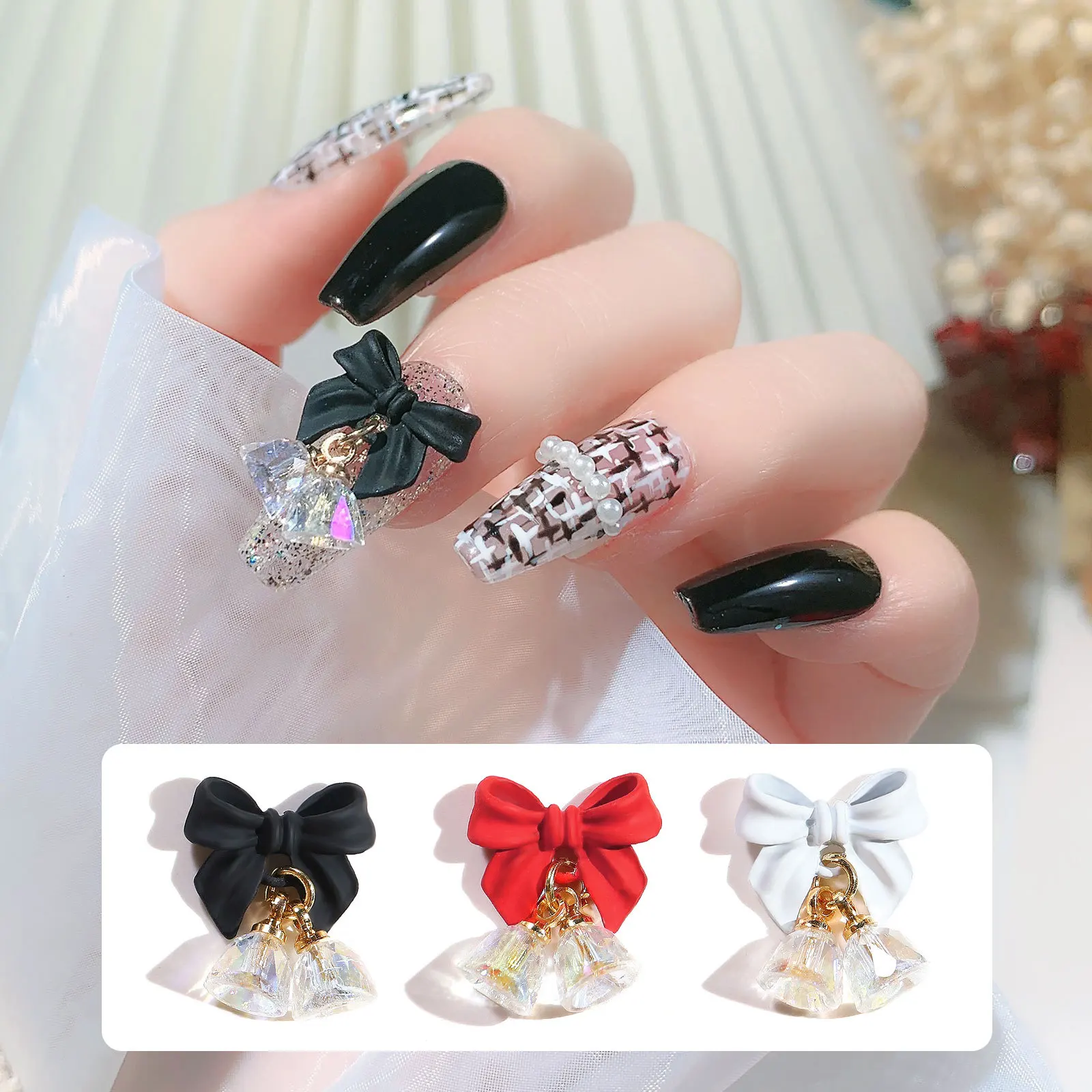 

Ins Aurora Bell Butterfly Nail Charm Manicure Japanese Korea New Year'S Jewelry Crystal Pendant Jewelry Bow Nail Decoration Gift