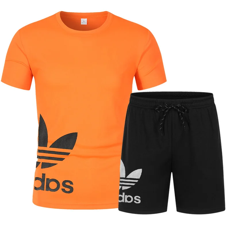 2023 New Men's Sportswear Men's Fitness Suit Short Sleeve Shorts Mesh Quick-drying 2 Piece Set