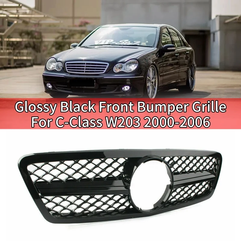 

Решетка для переднего бампера автомобиля, глянцевая черная решетка для Mercedes-Benz C-Class W203 C280 C320 C240 C200 C63 2000-2006