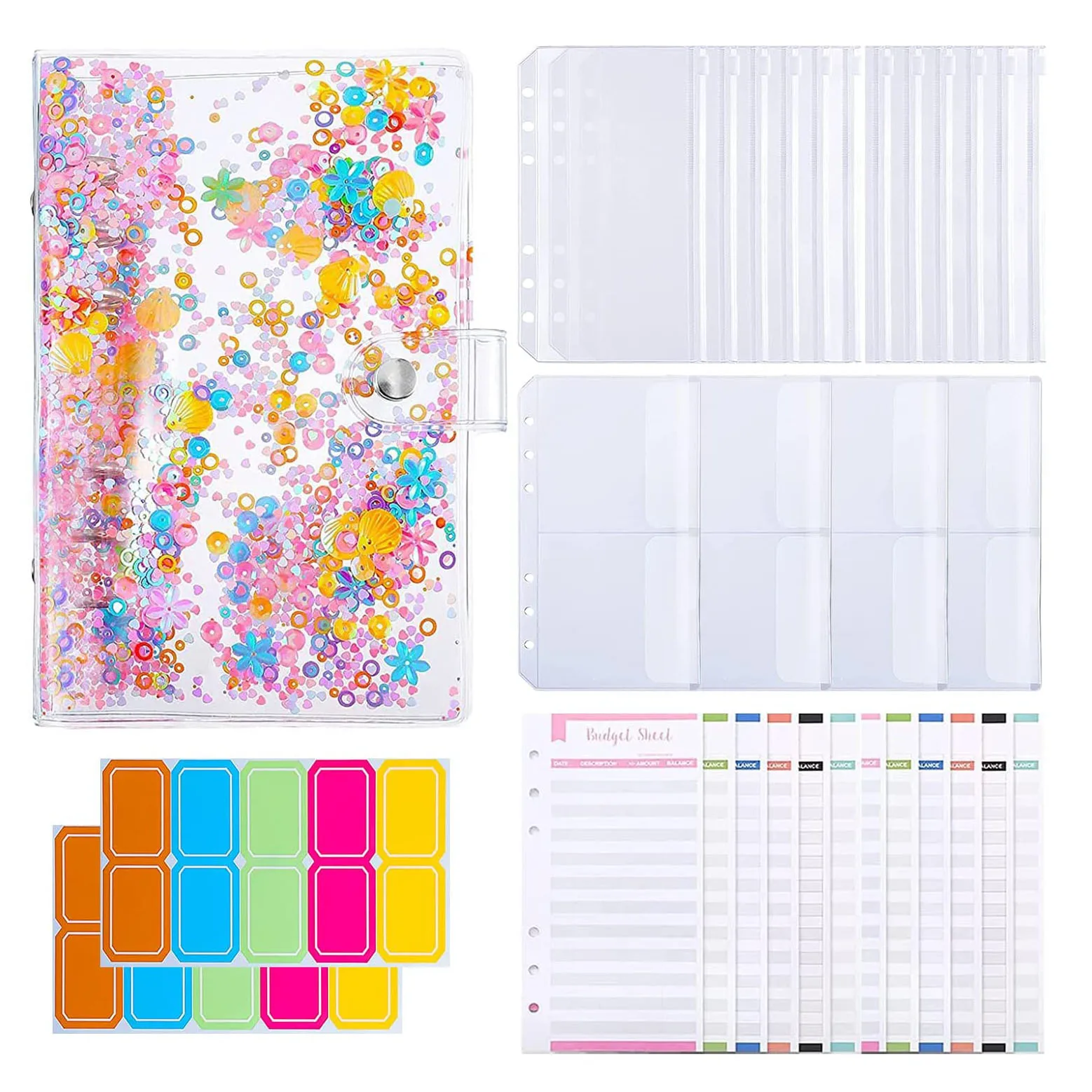 

A6 Budget Binder Notebook Planner Organizer with Cash Envelopes Pockets Budget Sheets and Label Stickers for Money Saving Diary
