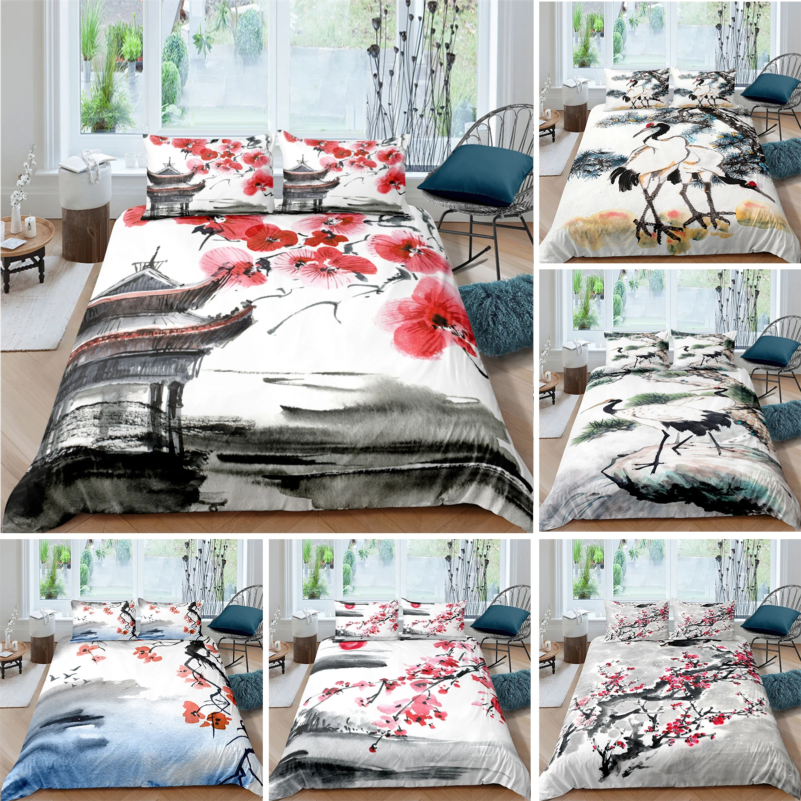 

Cherry Blossom Flower Bedding Set Floral Duvet Cover Bedroom Comforter Covers Twin King ​Size Quilt Cover Home Textile 2/3PCS