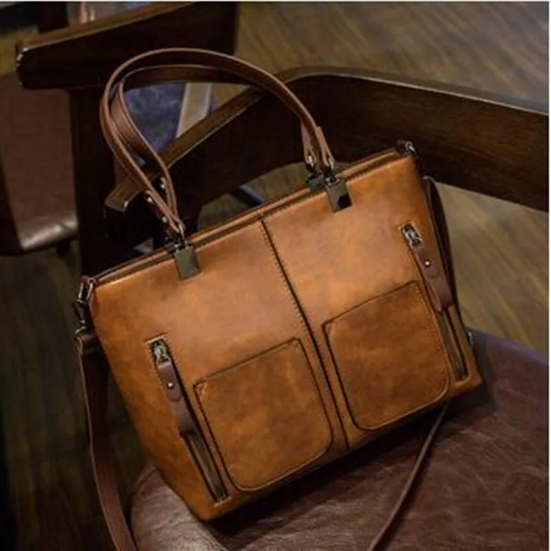 

Vintage Versatile PU Leather Women Shoulder Bag Female Causal Tote Bags Large Capacity for Daily Shopping Handbag