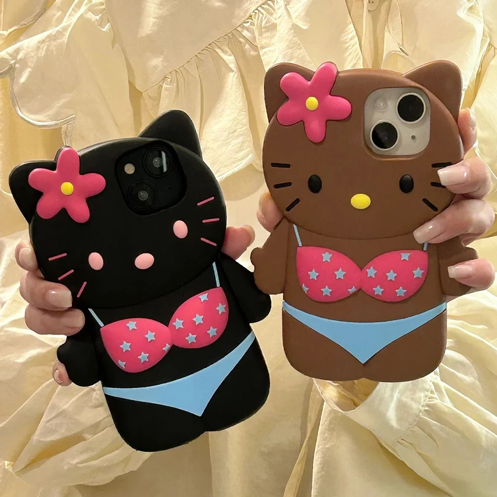 

Sanrio Hello Kitty 3D Stereoscopic Phone Case for IPhone 14 13 12 11 Pro Max XS XR 7 8 Plus Silicone Anti-fall Back Cover Sexy