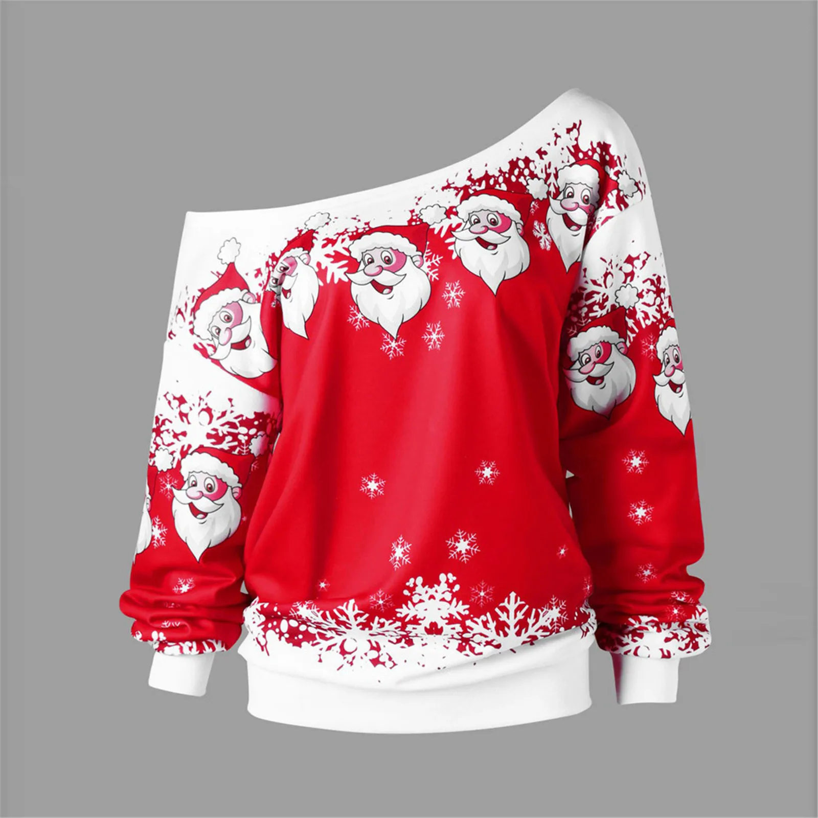 

Fashion WomenTop Merry Christmas Santa Printed Tops Off Shoulder Skew Lightweight Sweatshirts for Women Hoodie Dress Women