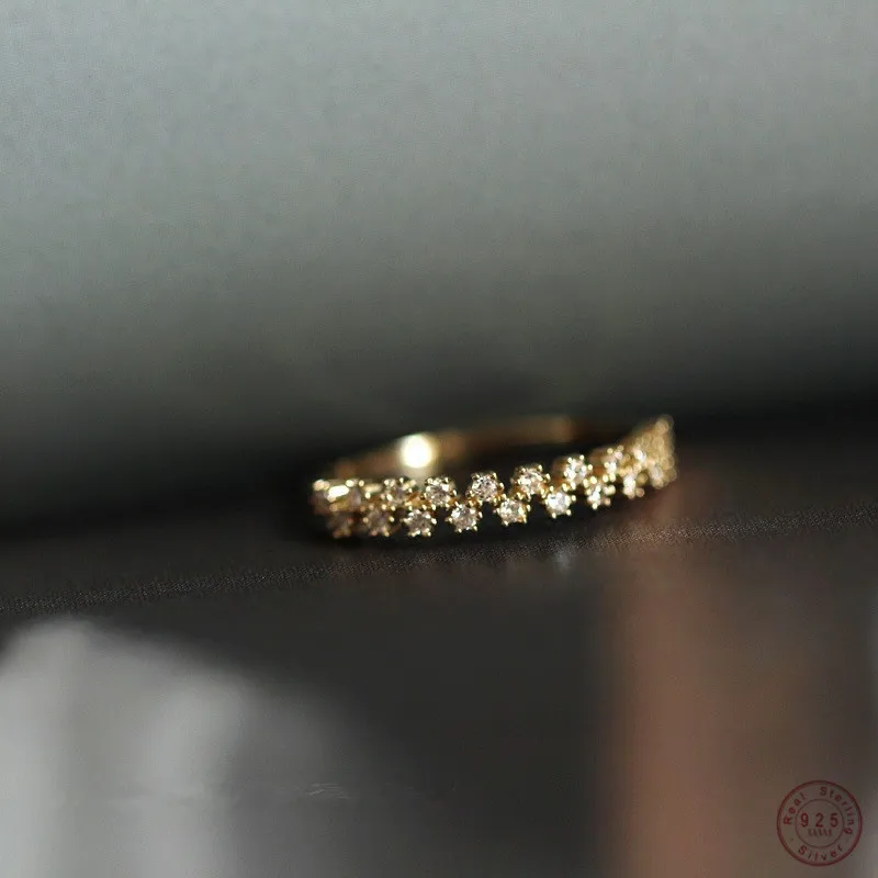 

ROMAD925 Sterling Silver Simple Star Ring For Women Pavé Crystal Sweet Romantic 14k Gold Plating Wedding Jewelry Girlfriend Gift