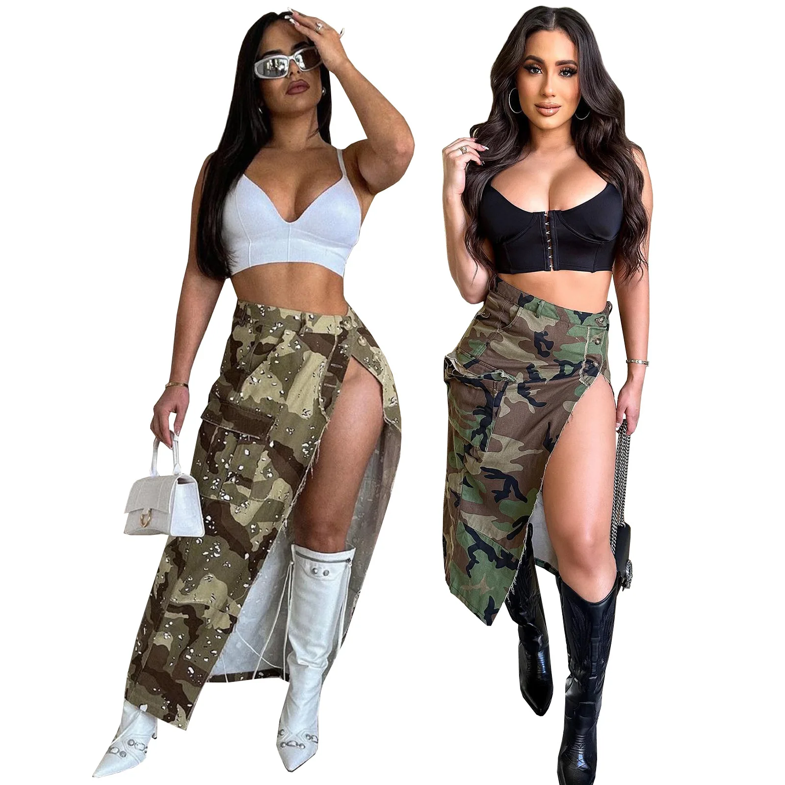

2023 Women's Fashion Personality Slit Camouflage Skirts Spring And Summer