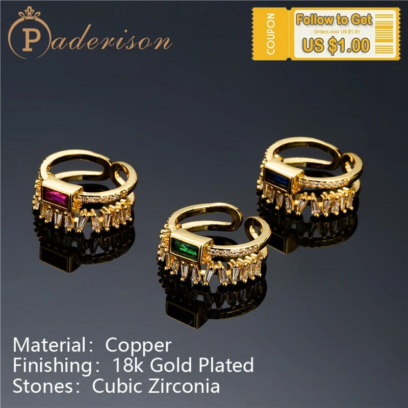 

Vintage Classic Copper 18k Gold-plated Fashion Irregular T-square zircon Opening Ring for Women Geometric Adjustable Ring