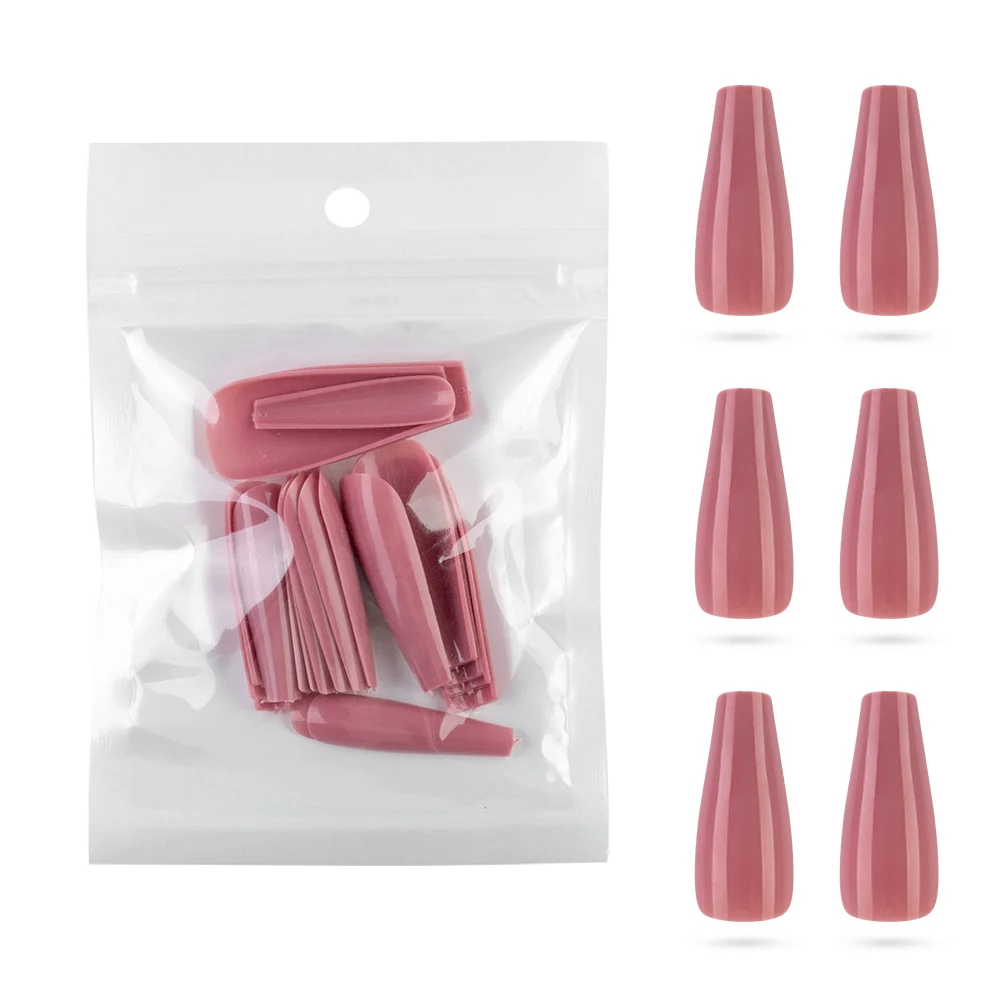 

20 шт., глянцевые накладные ногти нюдового цвета с полным покрытием, красные, синие носимые Длинные накладные ногти в форме балерины, накладн...