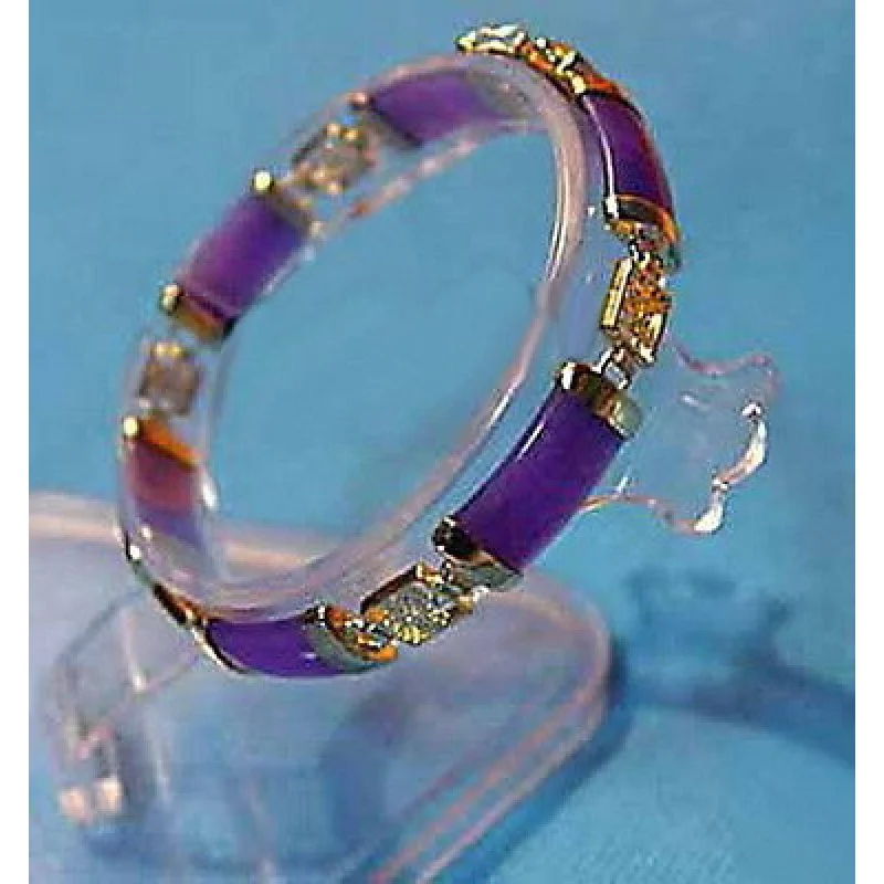 

Purple Jade 18KGP Fortune Emolument Longevity Property Luck Link Clasp Bracelet