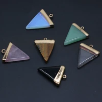 natural stone rose quartz opal triangle pendant for jewelry makingdiy necklace earring accessories healing gem charm gift25x32mm