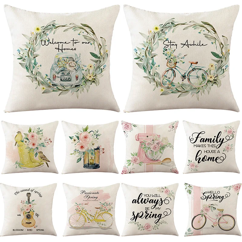 

Spring Home Decorative Cushion Cover 45x45cm Flowers Vineman Printed Pillow Cover Farmhouse Party Couch Car Decor Pillowcases