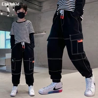 boys spring casual sweatpants child black cargo pants autumn sport loose pant kids drawstring leisure trousers teen cool clothes