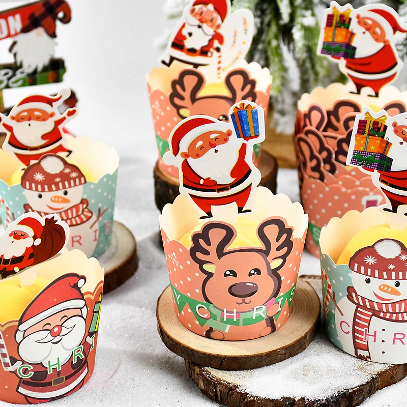 10 шт. упаковка для рождественских кексов Санта-Клаус снеговик лось чашки торта