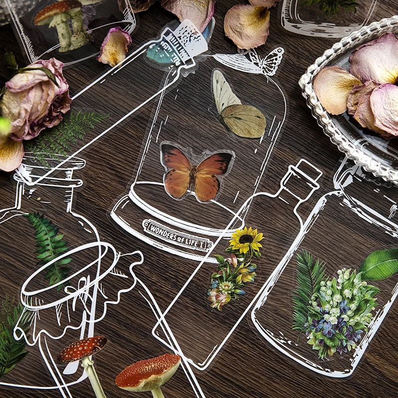 

20pcs Glass Bottle Deco Transparent Stickers Scrapbooking Label Background Decorative Stationery Supplies Material Stickers