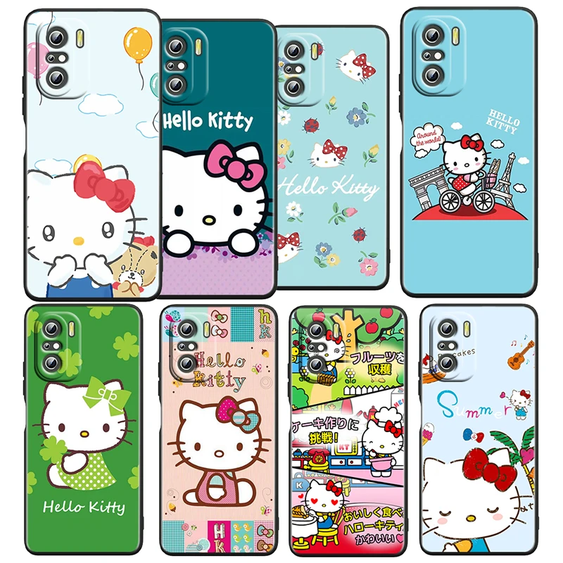 

Anime Hello Kitty Cat For Xiaomi Redmi K50 Gaming Pro 5G 10 9 9A 9C 9T 8 7 6 5 4X TPU Soft Black Phone Case Fundas Capa Cover