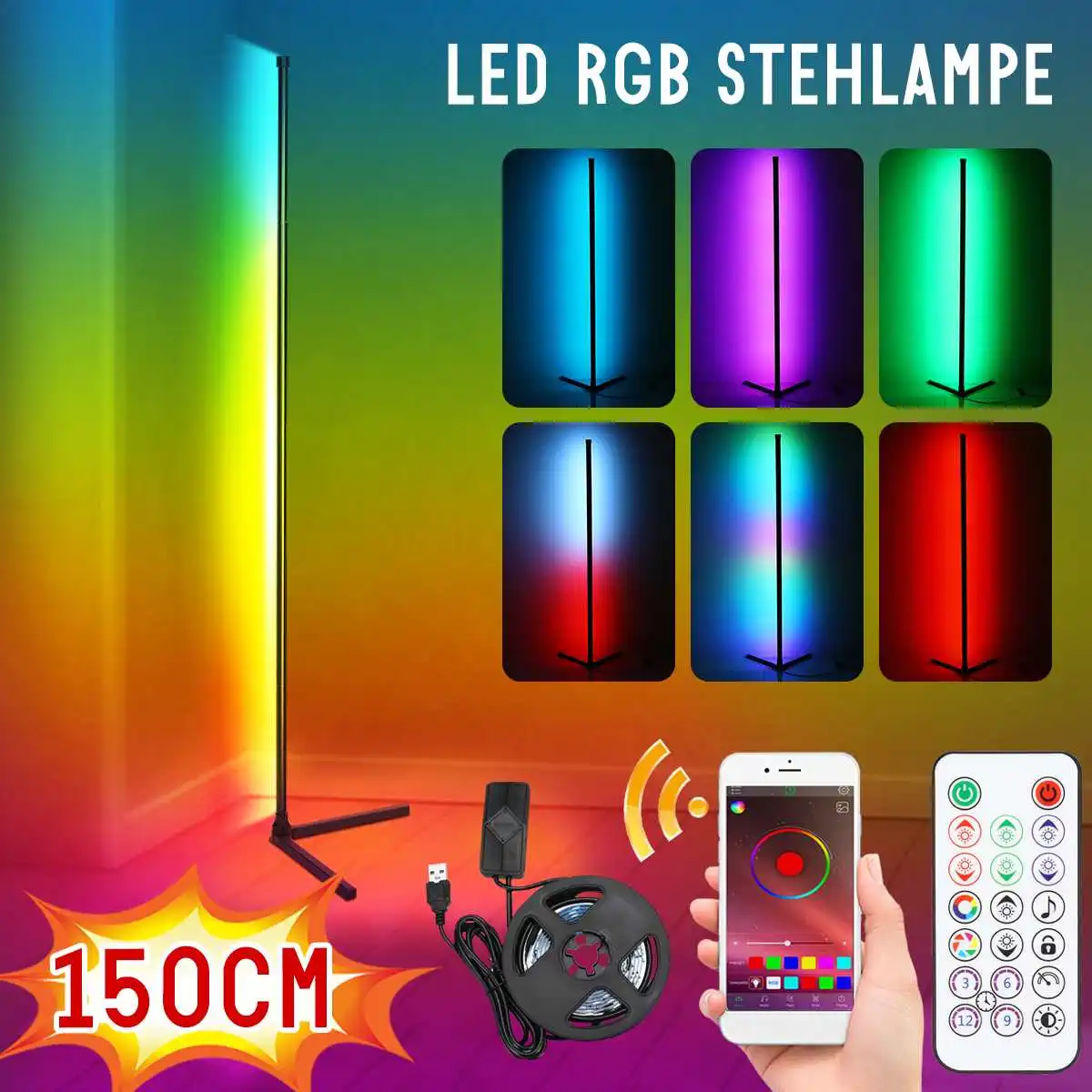 

59 Inch Corner Floor Lamp Dimmable APP Control Standing Lamps Remote LED RGB Light for Bedroom Decor Living Room Indoor Lighting