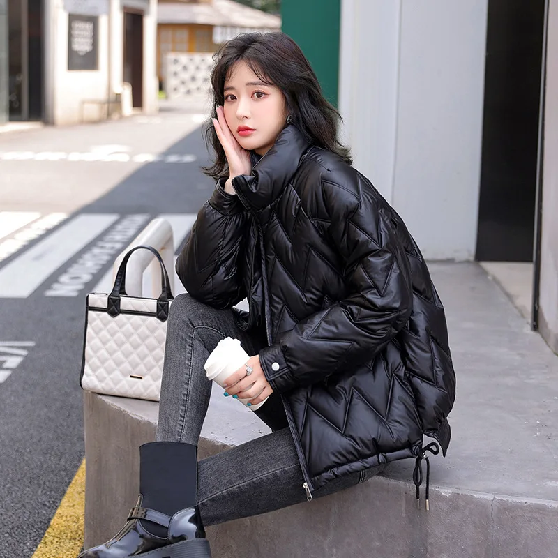 PinkyIsBlack Stand Collar Winter Jacket Women Bright Shiny Cotton Padded Warm Thicken 2022 Female Coat Short Parka Puffer Jacket