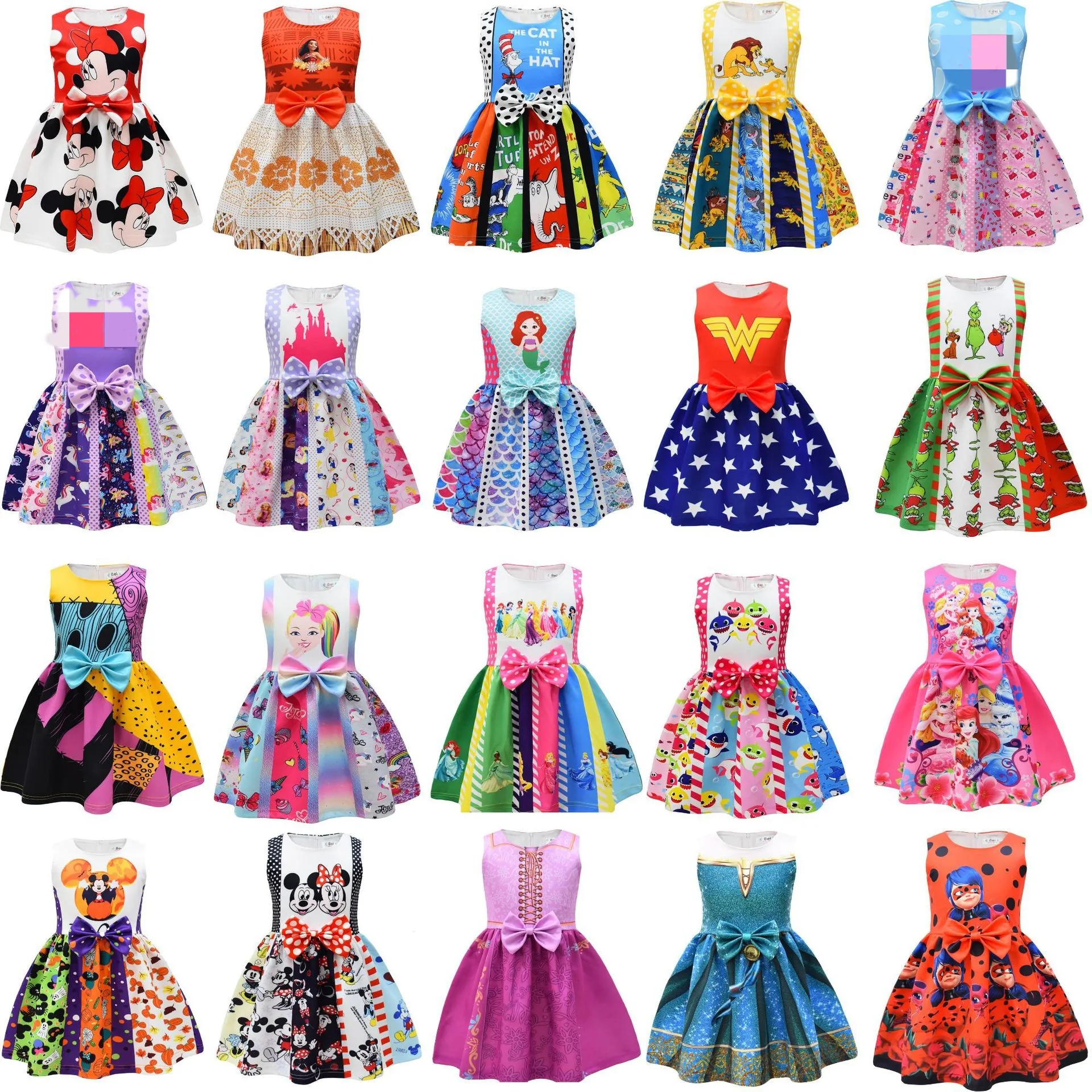 

2023 Disney Mickey Mouse Girl Dress Snow White Cinderella Princess Digital Print Girl Bow Dress Birthday Gift Party for Children