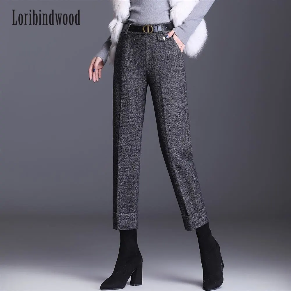 

Eight-cut Boot Pants Women's Woolen Straight Leg Winter 2022 New Short Pants with Thick Tweed Casual Cropped Pants Trend