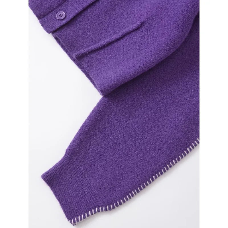 TRAF ZR укороченный кардиган с длинными рукавами уютные свитера фиолетовый