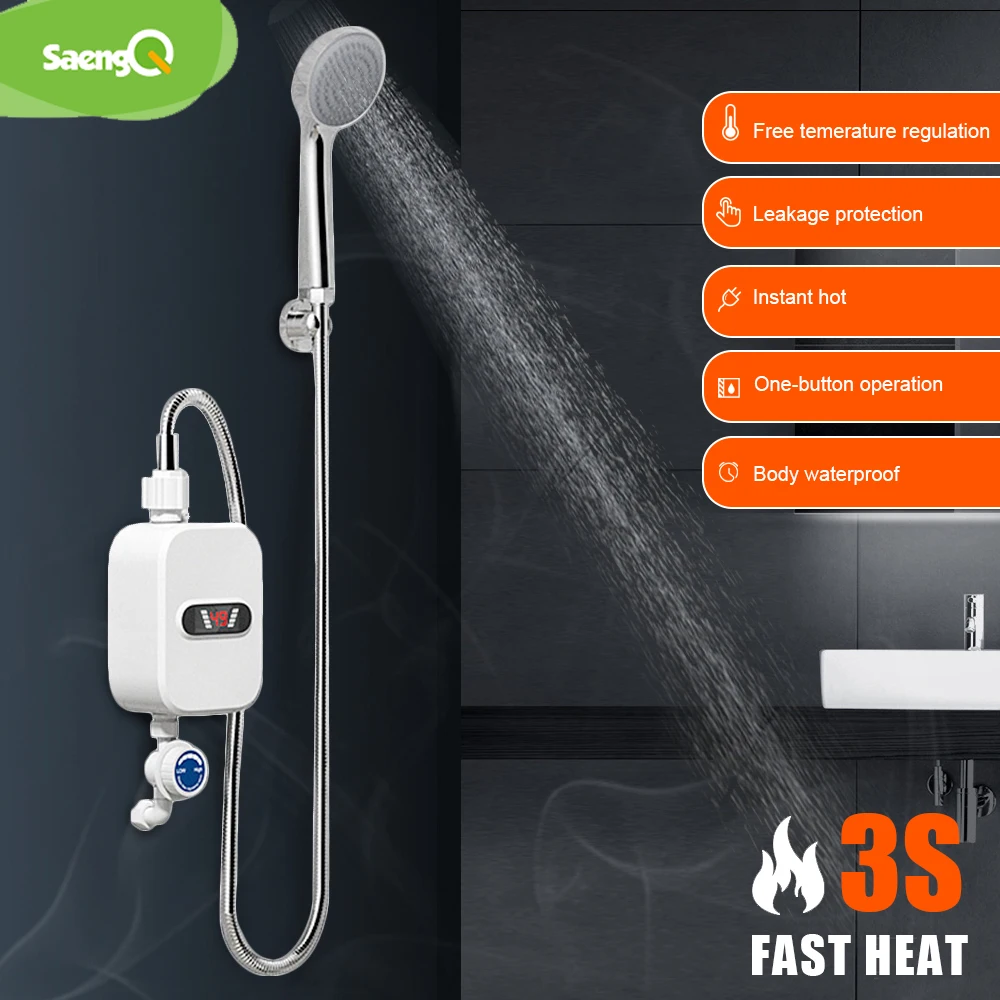 

saengQ 2022 Newest Tankless Instantaneous Faucet Water Heater Instant Water Heater Tap Hot Water Crane LED Digital EU Plug