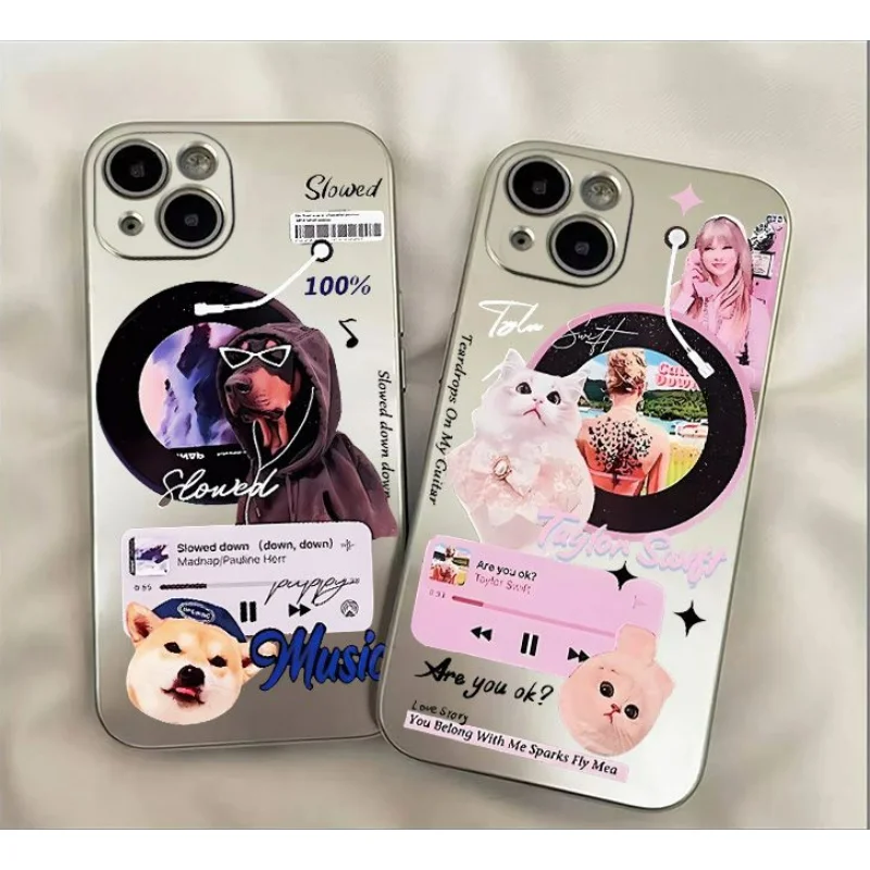 

Iphone14/13/12/11por Max/Xs/Xr/78plus Mobile Phone Case All-Inclusive Record Cat And Dog Pattern Electroplating Soft Shell