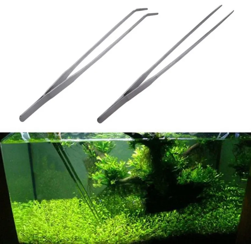 1PCs Stainless Steel Tank Tweezers Pliers Aquarium Fish Aquatic Plants Straight Elbow Forceps Clip Cleaning Tool | Дом и сад