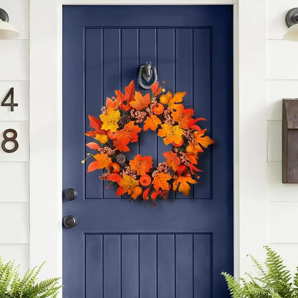 

Front Door Wreath Halloween Ornament Vibrant Maple Leaf Wreath Realistic Non-fading Front Door Garland Decoration with Easy