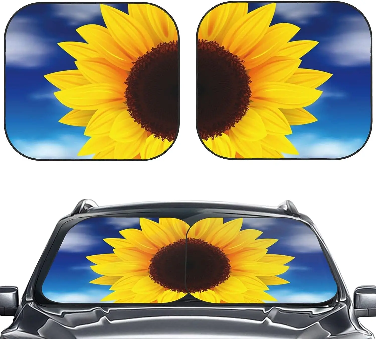 

2 PC Car Windshield Sun Shade Sunflower Blue Sky Foldable Car Front Window Sunshades Blocks UV Rays Sun Visor Protector
