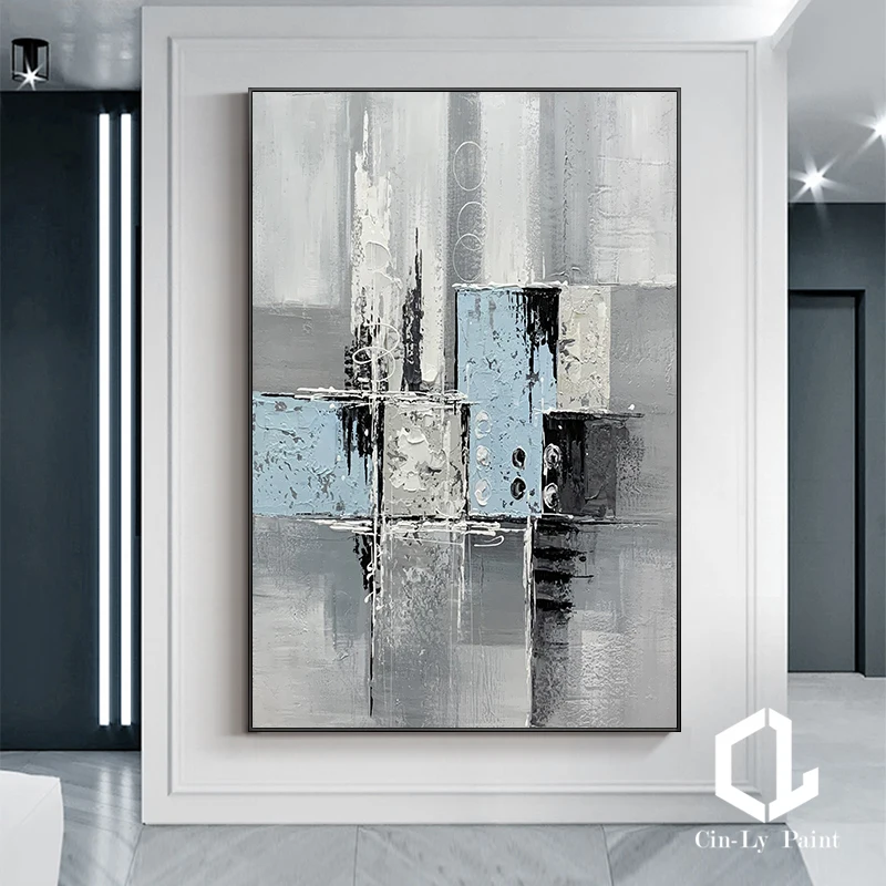 

Pure Hand-painted Minimalist Abstract Gray Oil Painting Wall Art On Canvas Living Room Hotel Decor American Industrial Style